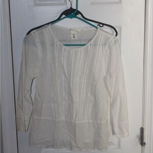 H&M White Pleated 3/4 Sleeve Blouse